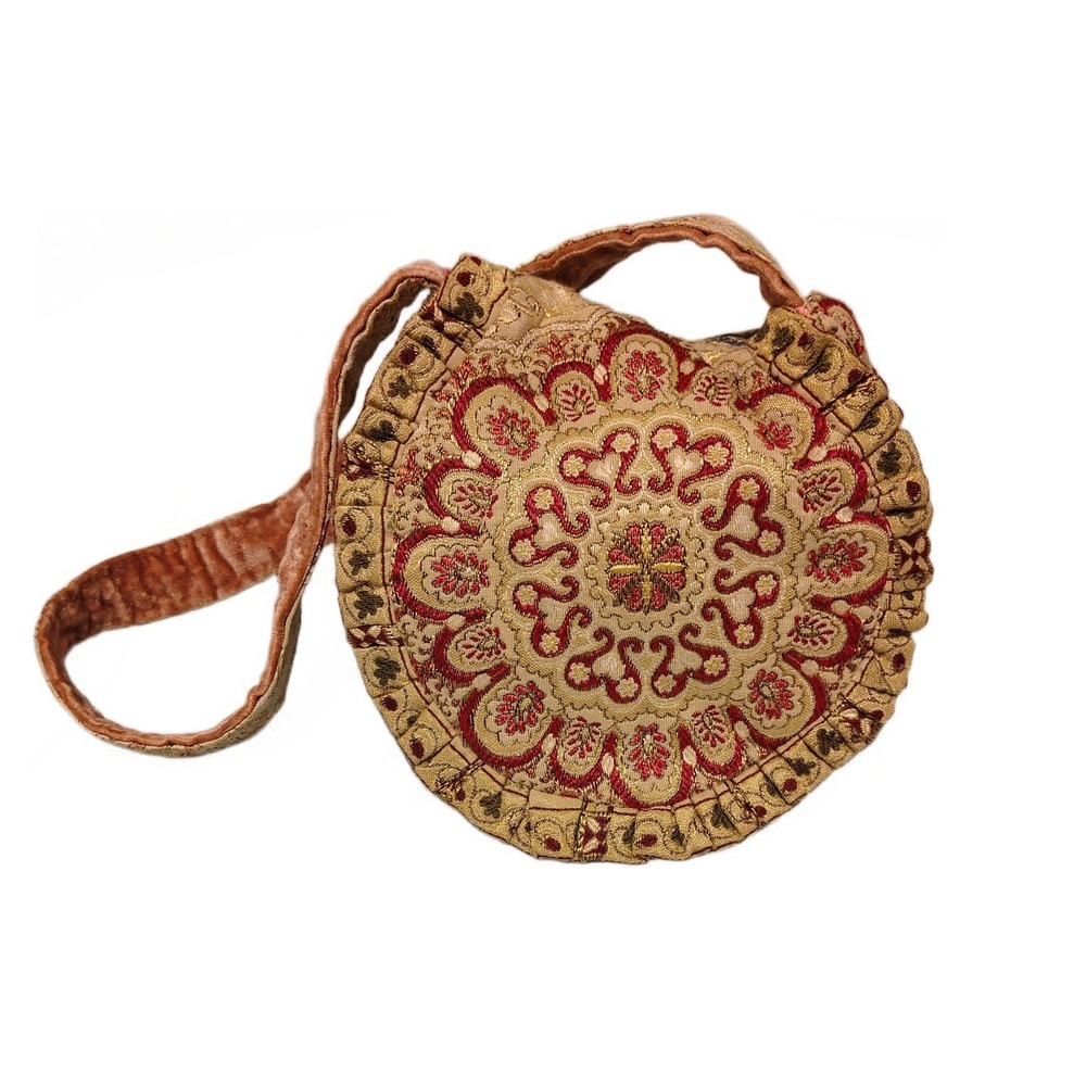 Vtintage Carpet Bags of America Tapestry Brocade Round Cloth Flap Shoulder Bag
